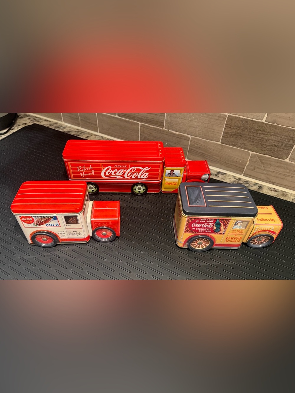 Vintage Set of Three Coca-Cola Metal Delivery Truck Tins Collectible 2000 2004